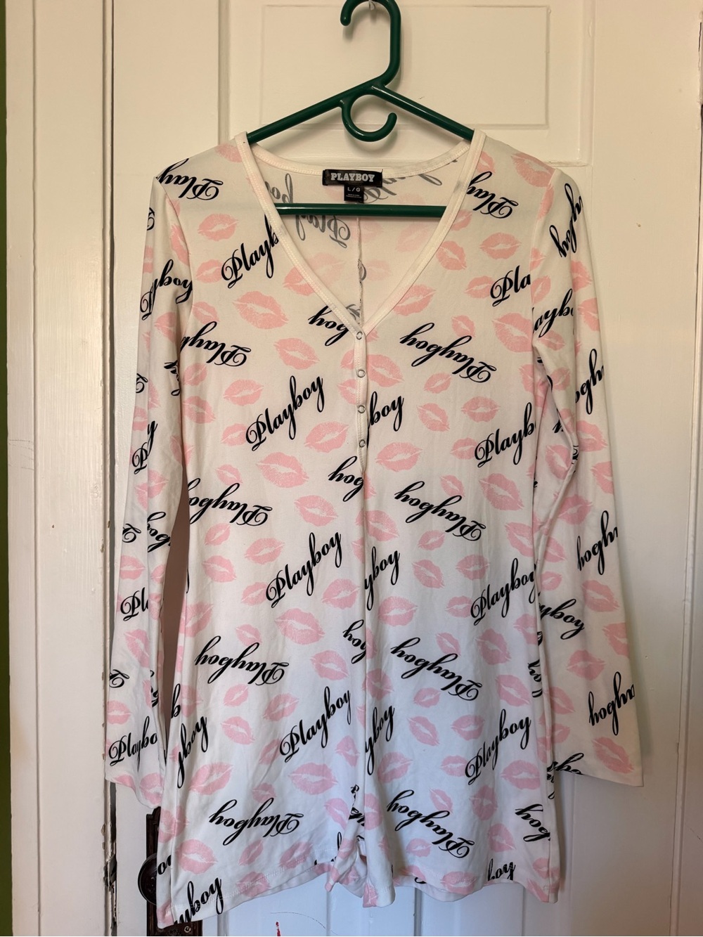 Playboy Women's Pink & White Pajama one piece romper